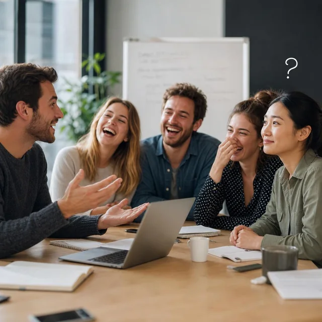 Une tablée qui rit d'une expression, et celui dont ce n'est pas la langue qui sourit sans comprendre